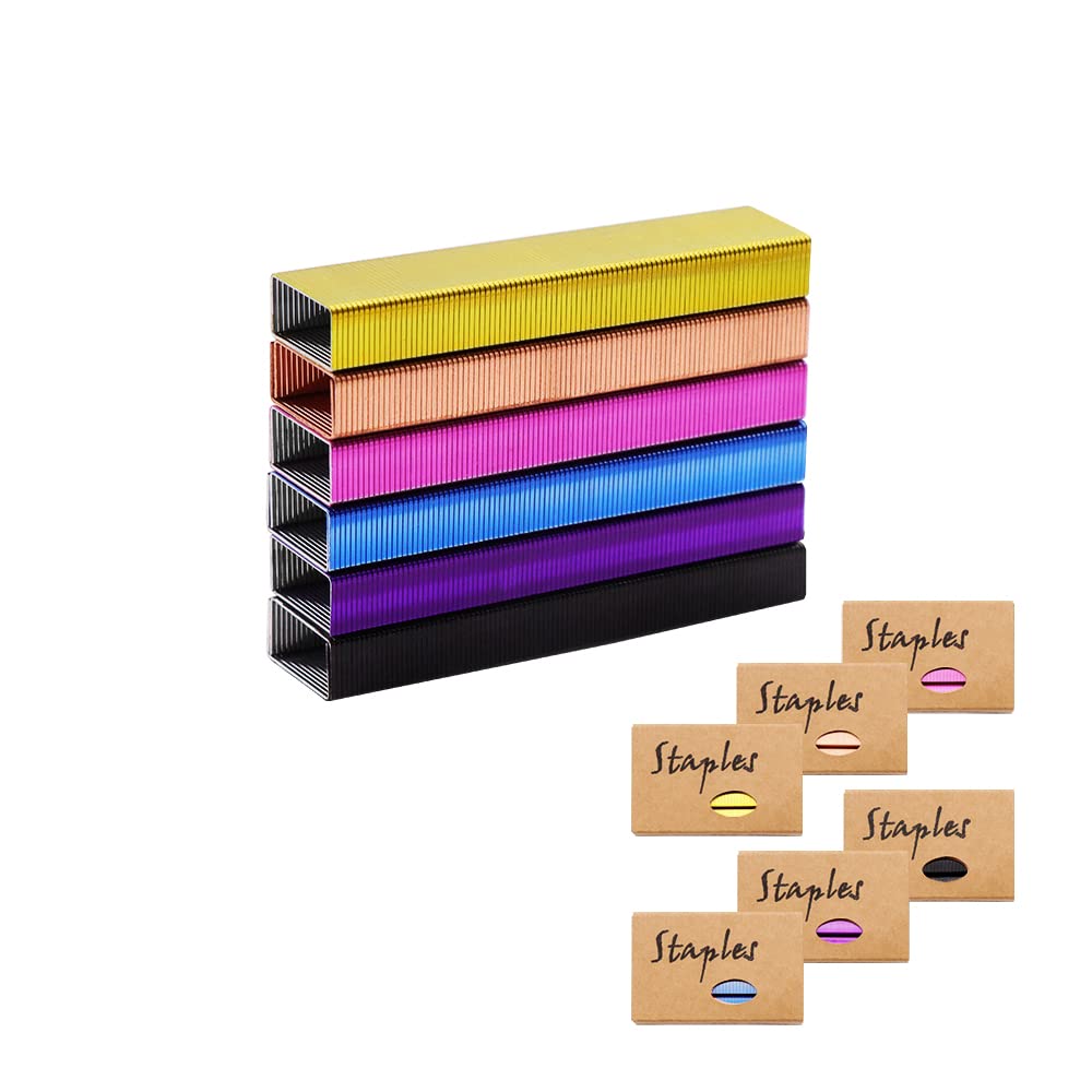 Colored Staples Set Colorful 26/6 Standard Staples For Desk Manual Stapler, 1000 Per Color, Total 6000 For Office And Study Supp
